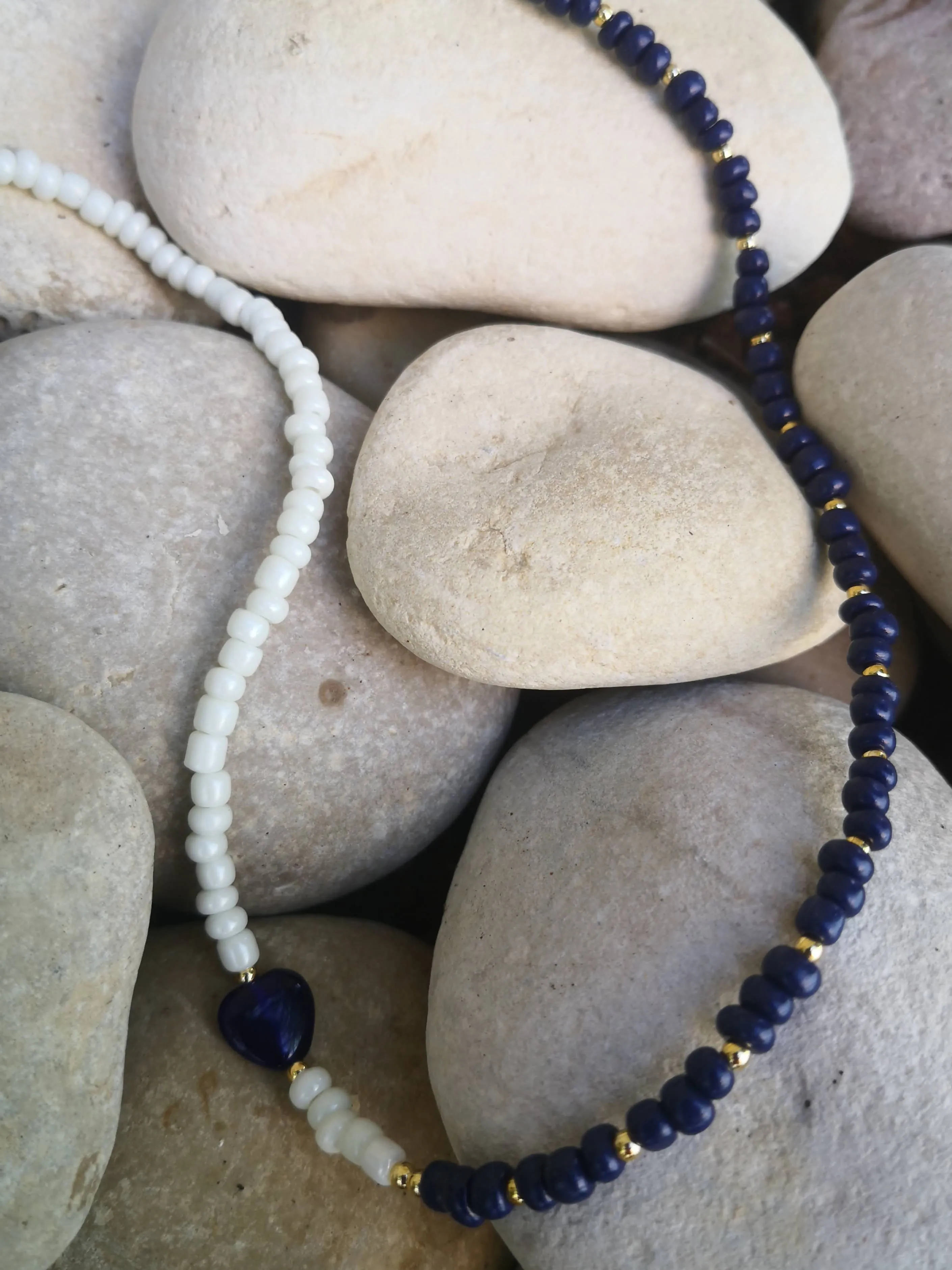 Navy blue heart and white choker