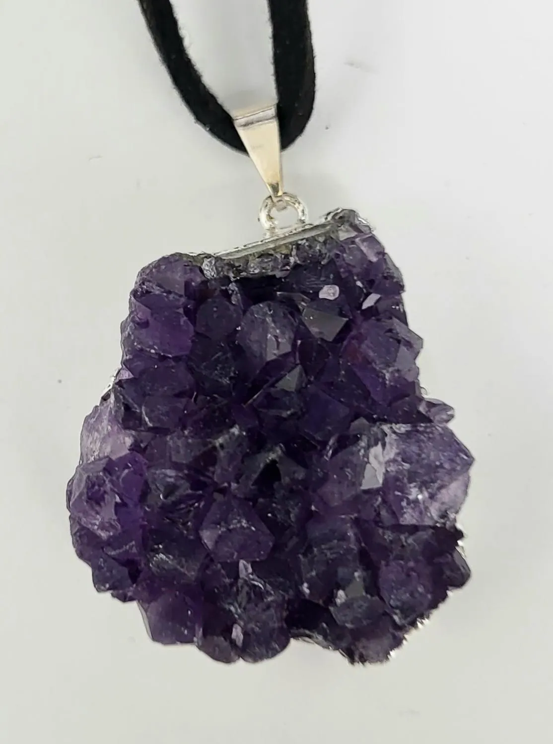 Necklace, Amethyst Cluster on Black Cord