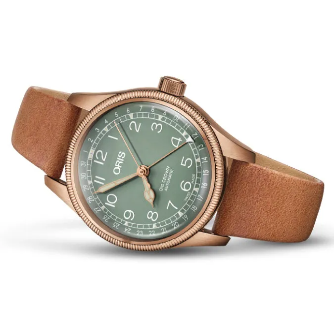 Oris 36MM Big Crown Pointer Date Automatic Green Dial Bronze Case Watch