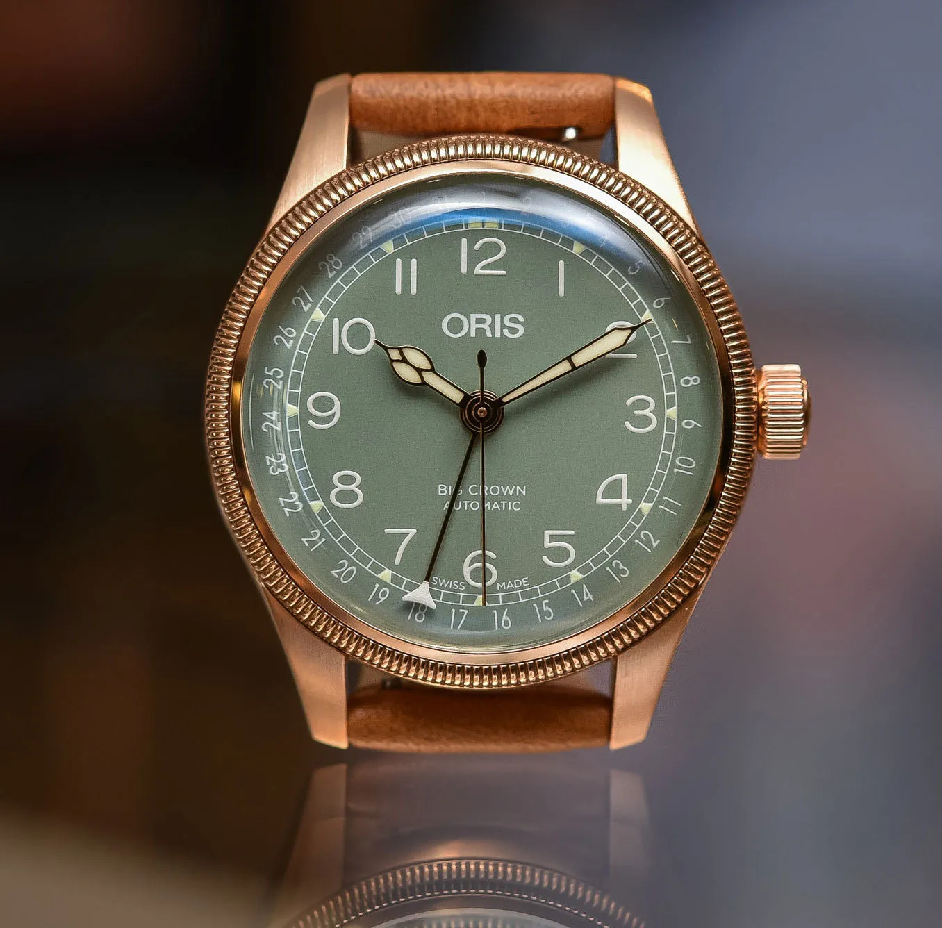 Oris 36MM Big Crown Pointer Date Automatic Green Dial Bronze Case Watch