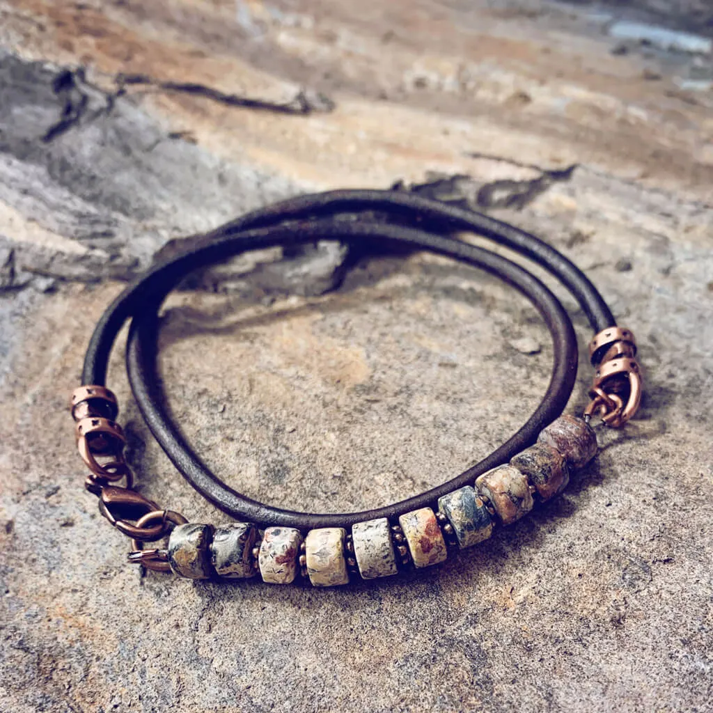 paintbrush desert jasper // thick leather wrap bracelet - choker