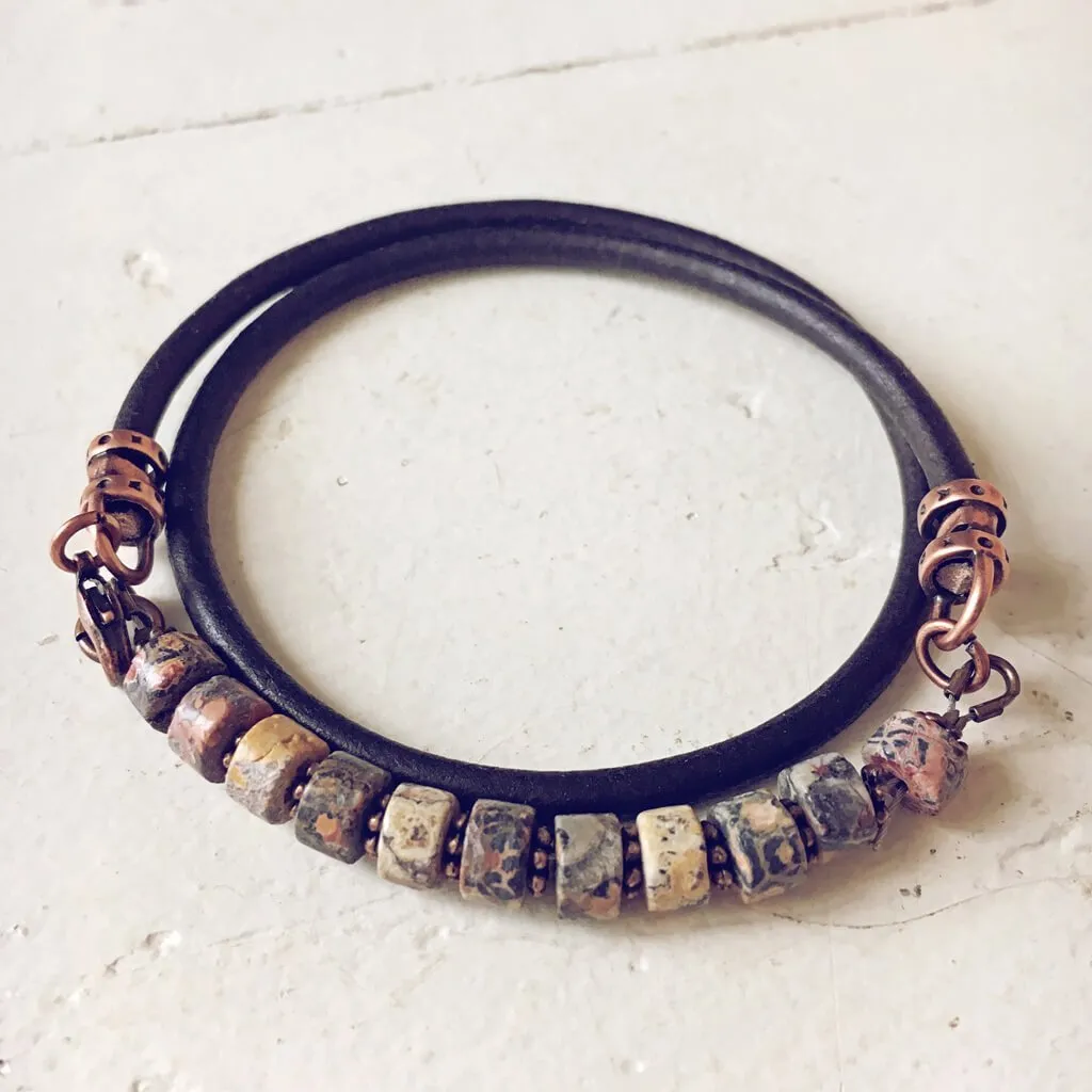 paintbrush desert jasper // thick leather wrap bracelet - choker