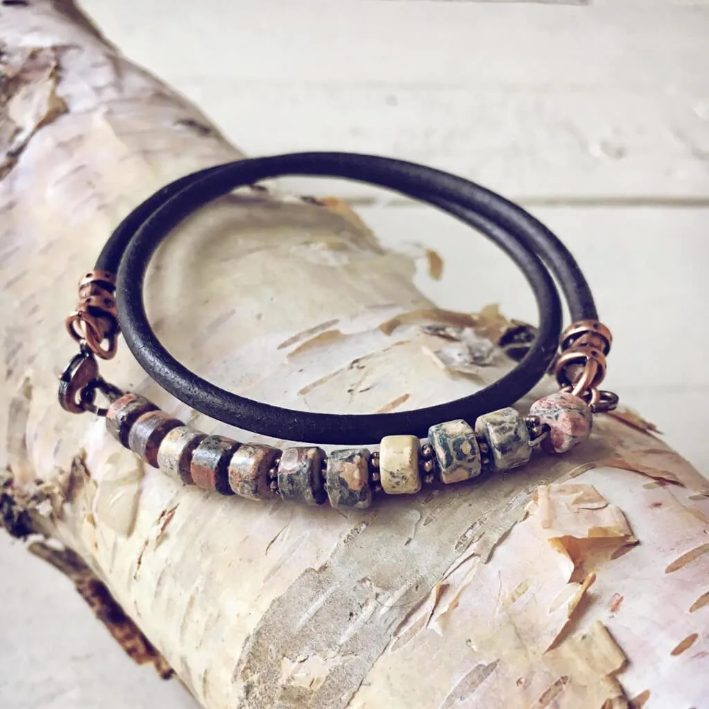 paintbrush desert jasper // thick leather wrap bracelet - choker