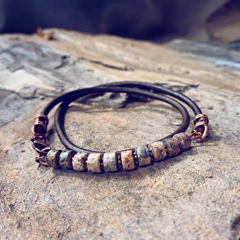 paintbrush desert jasper // thick leather wrap bracelet - choker