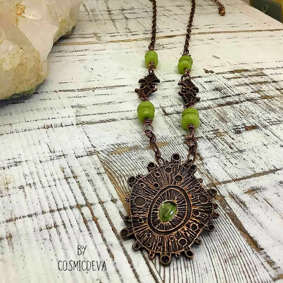 Peridot Copper Pendant Necklace, Peridot Necklace,