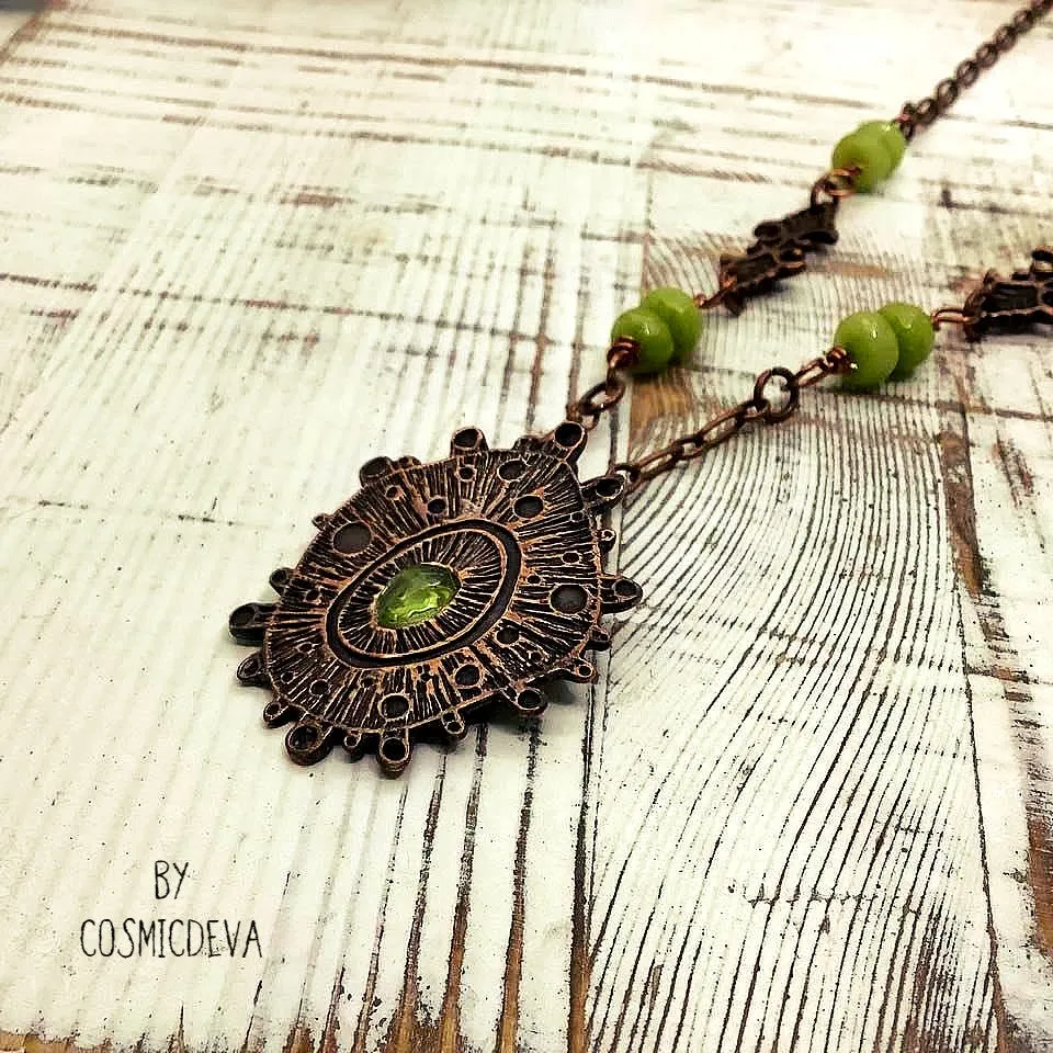 Peridot Copper Pendant Necklace, Peridot Necklace,