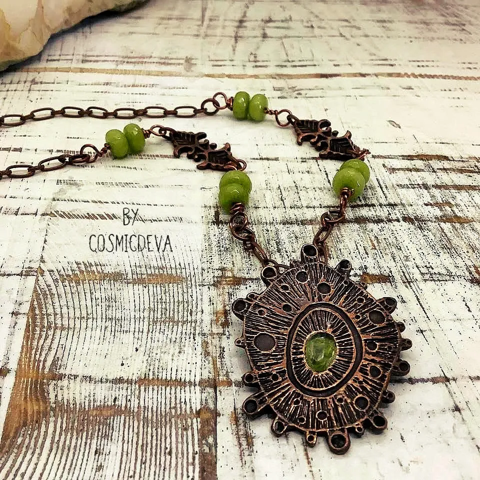 Peridot Copper Pendant Necklace, Peridot Necklace,