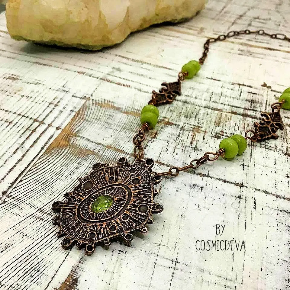 Peridot Copper Pendant Necklace, Peridot Necklace,