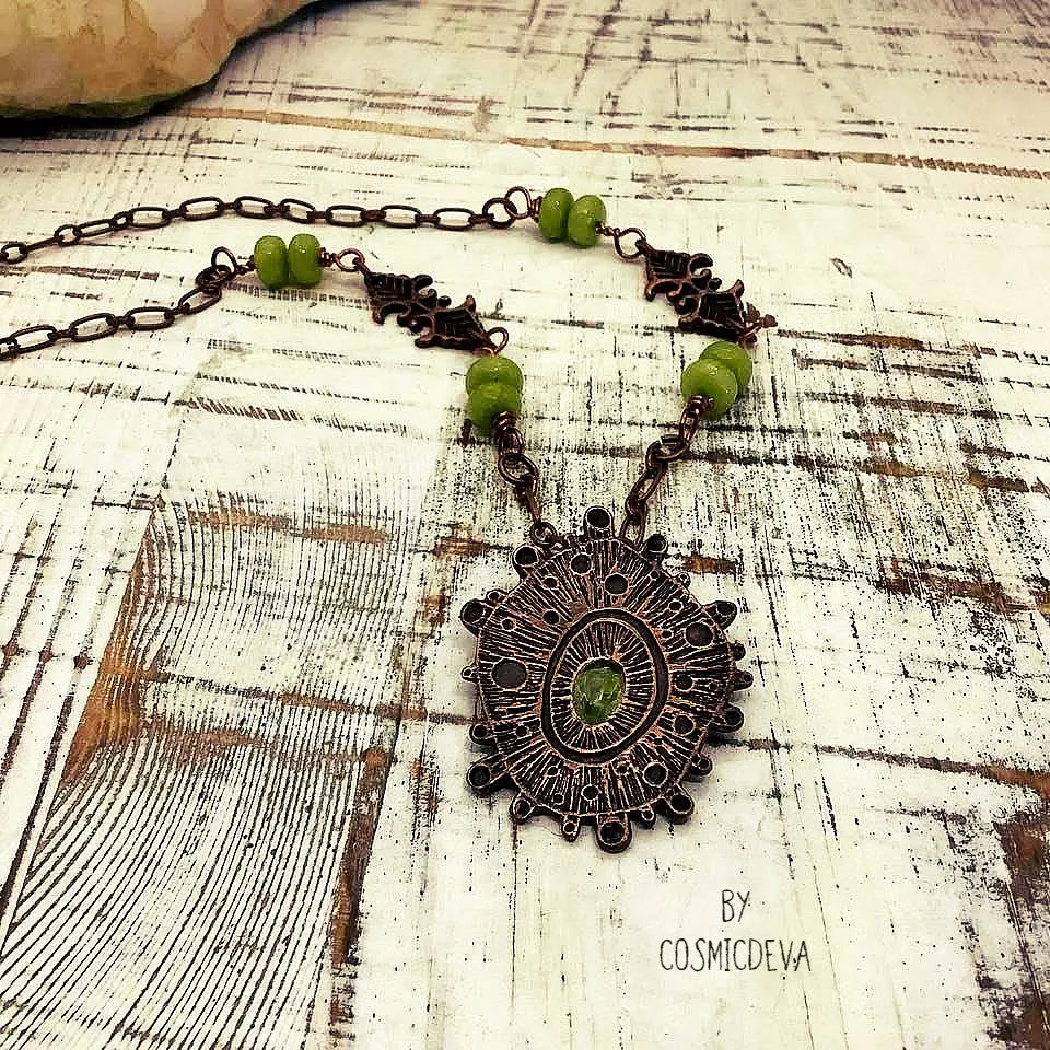 Peridot Copper Pendant Necklace, Peridot Necklace,