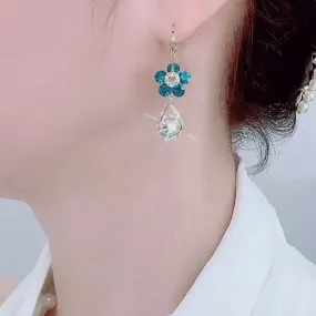 Pinkdudu Retro Fashion Blue Flower Drop Earrings -S4626477