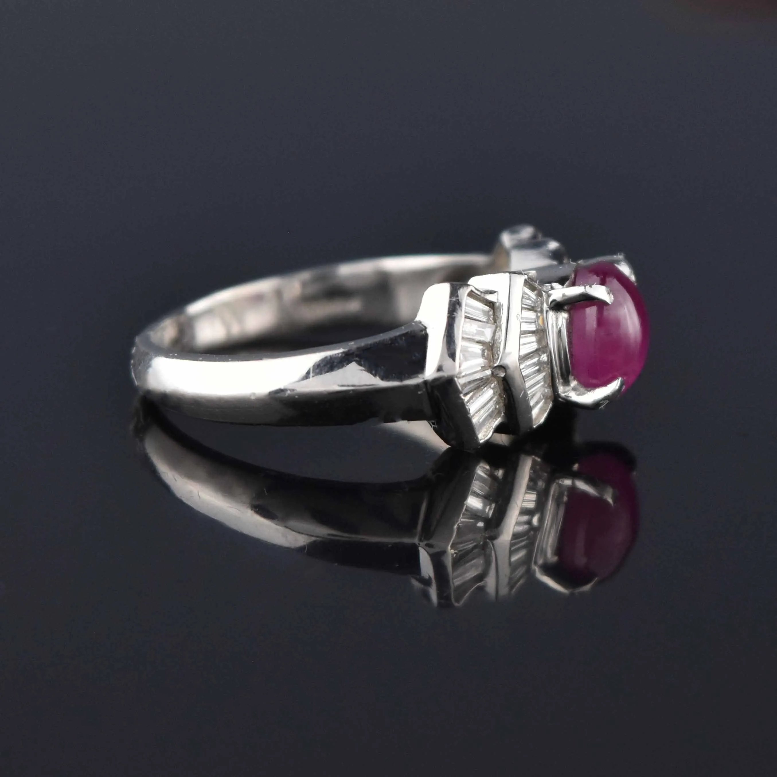 Platinum Baguette Diamond Ruby Star Sapphire Ring