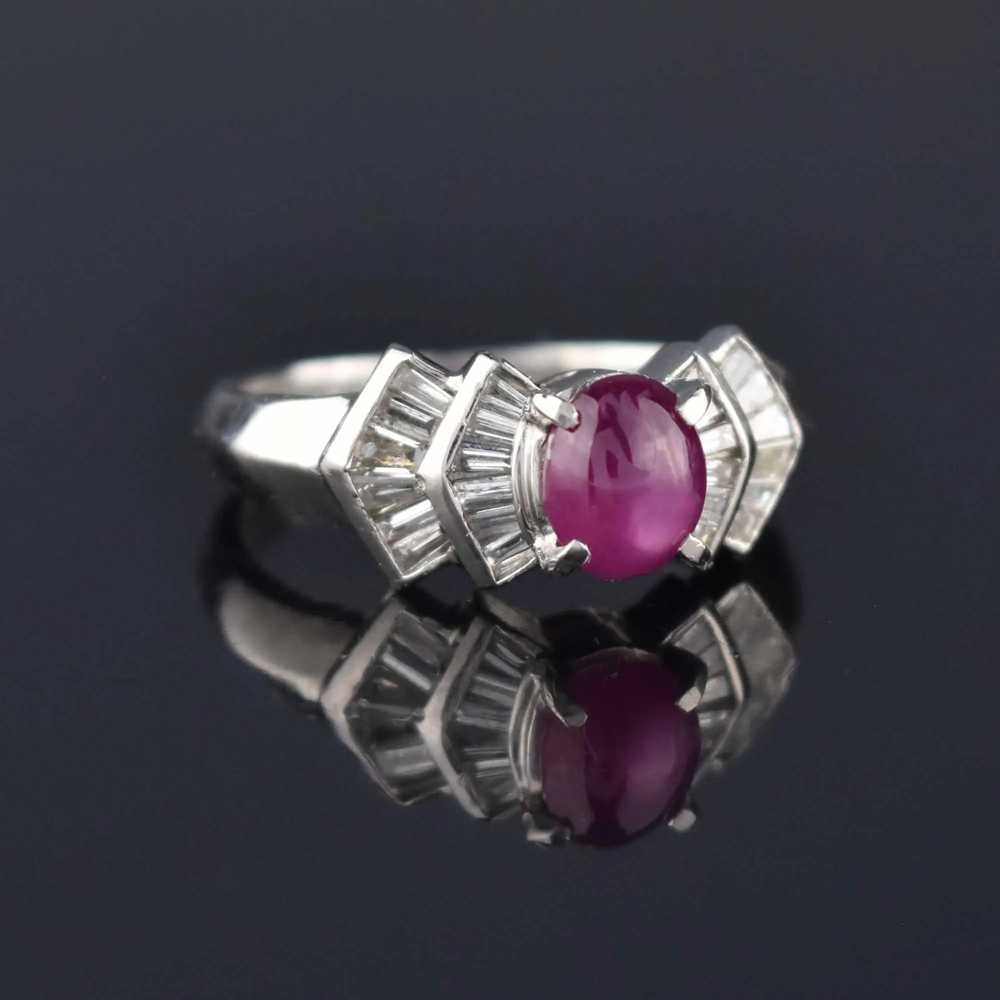 Platinum Baguette Diamond Ruby Star Sapphire Ring