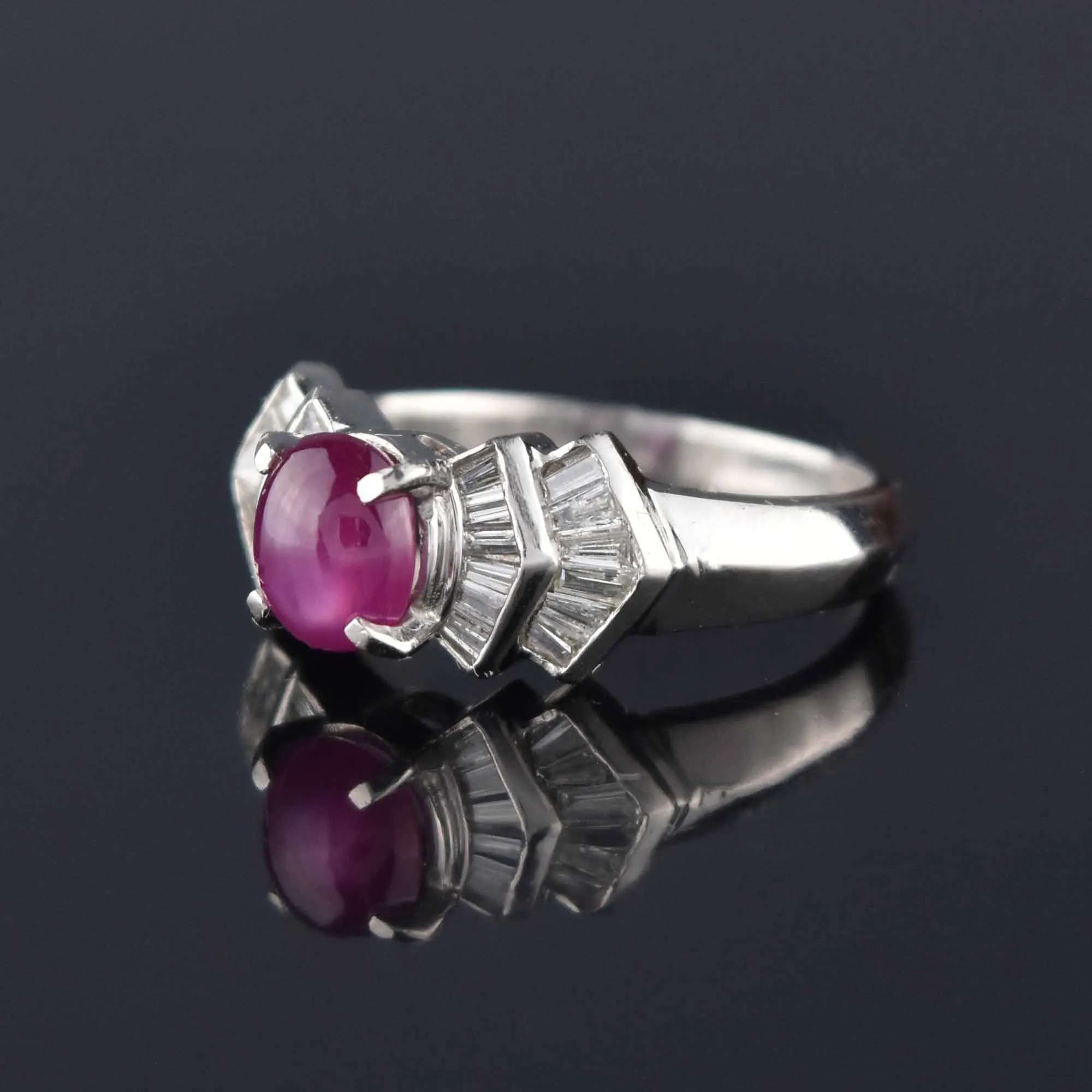 Platinum Baguette Diamond Ruby Star Sapphire Ring