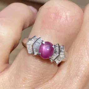 Platinum Baguette Diamond Ruby Star Sapphire Ring