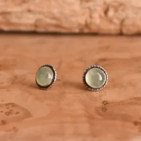 Prehnite Posts - .925 Sterling Silver - Green Post Earrings - Hammered Prehnite Earrings