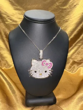 Pretty Cz Diamond Iced Out Kitty Bow Necklace