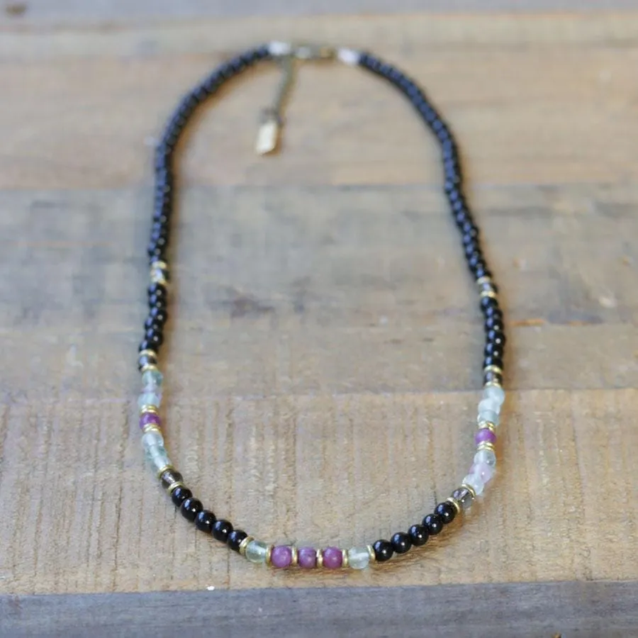 Protection Black Tourmaline and Fluorite Delicate Gemstone Necklace