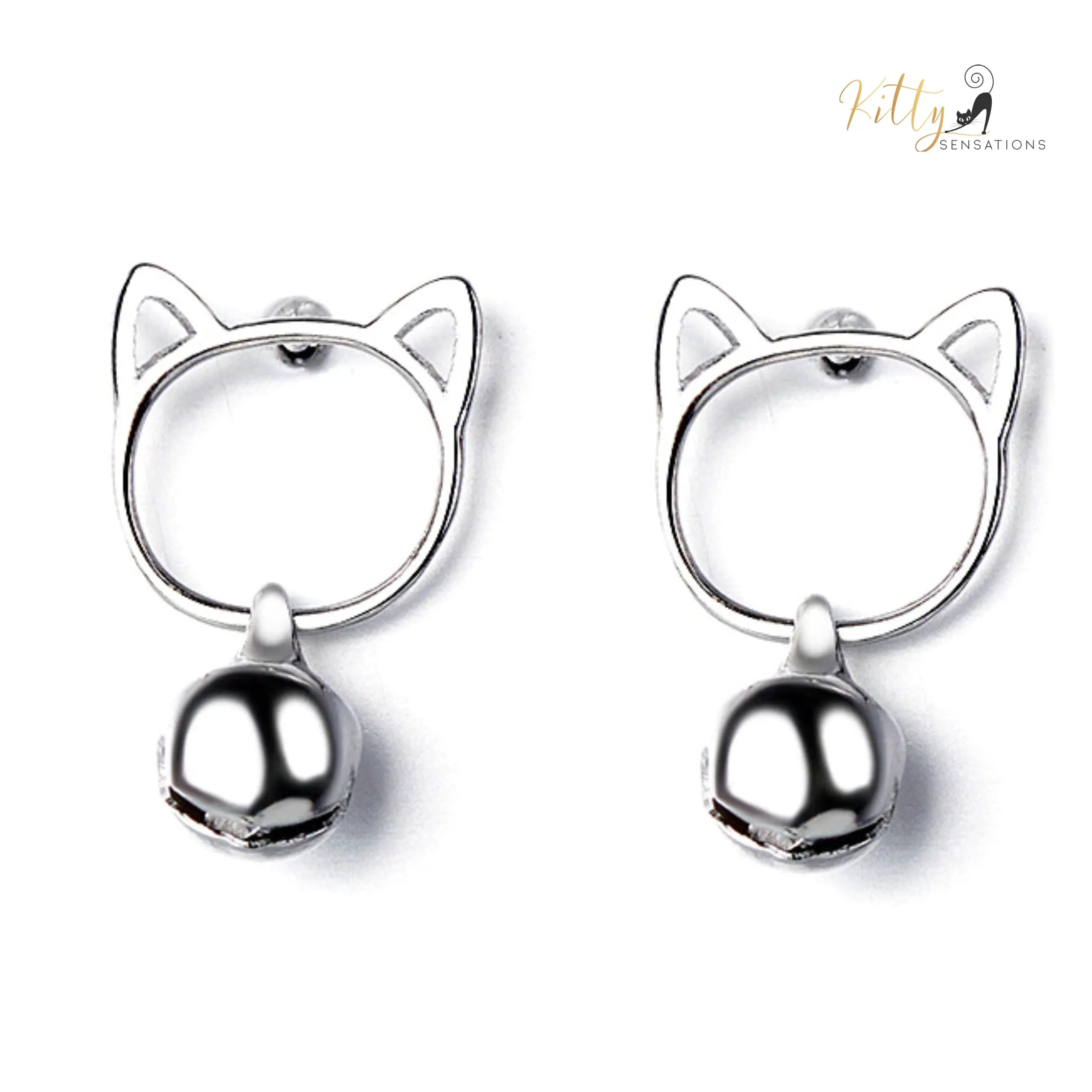 Purrfection Cat Earrings with Hanging Bell Charm