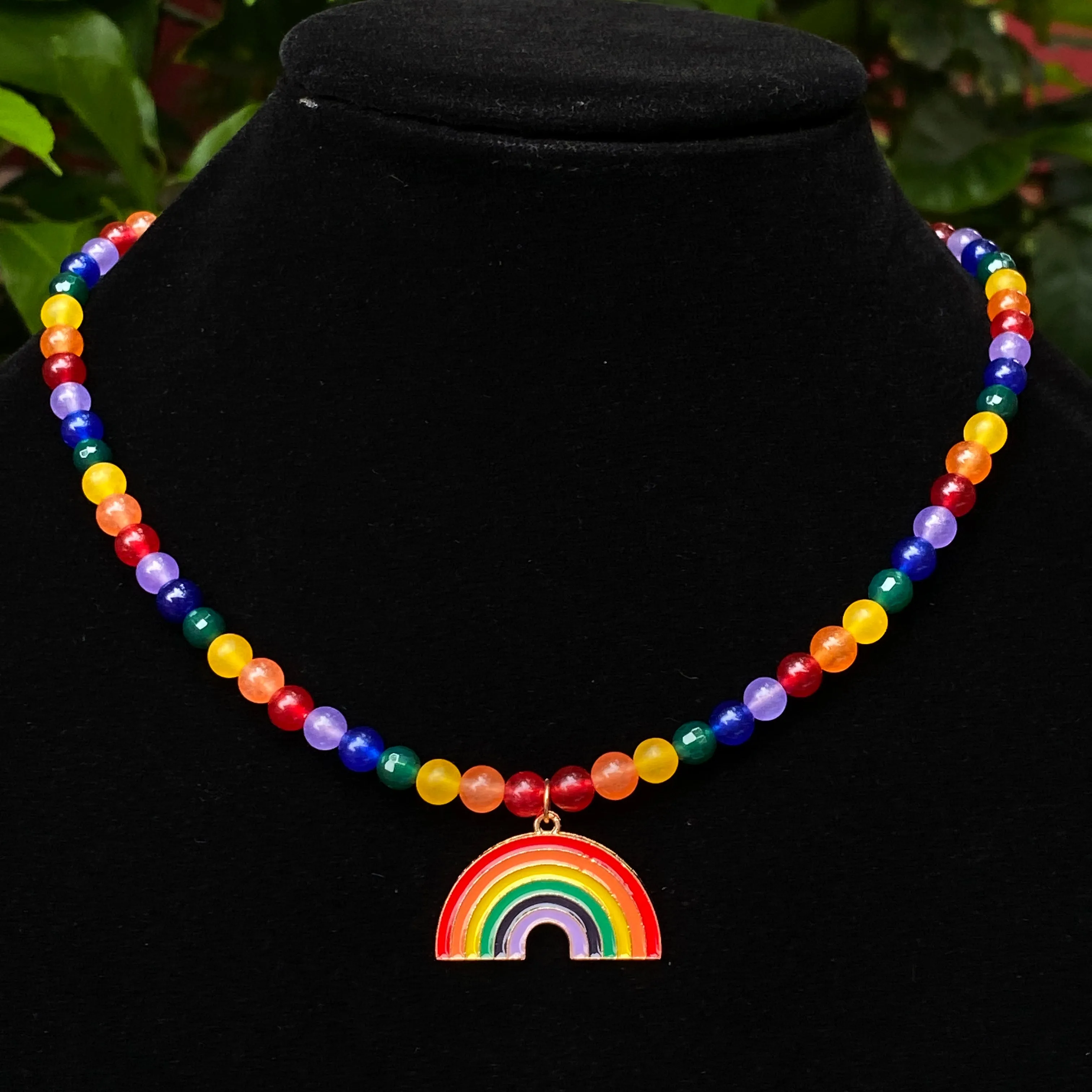 Rainbow Pendant on Jade Necklace