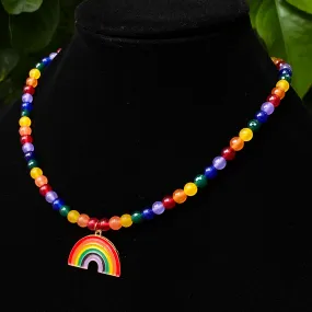 Rainbow Pendant on Jade Necklace