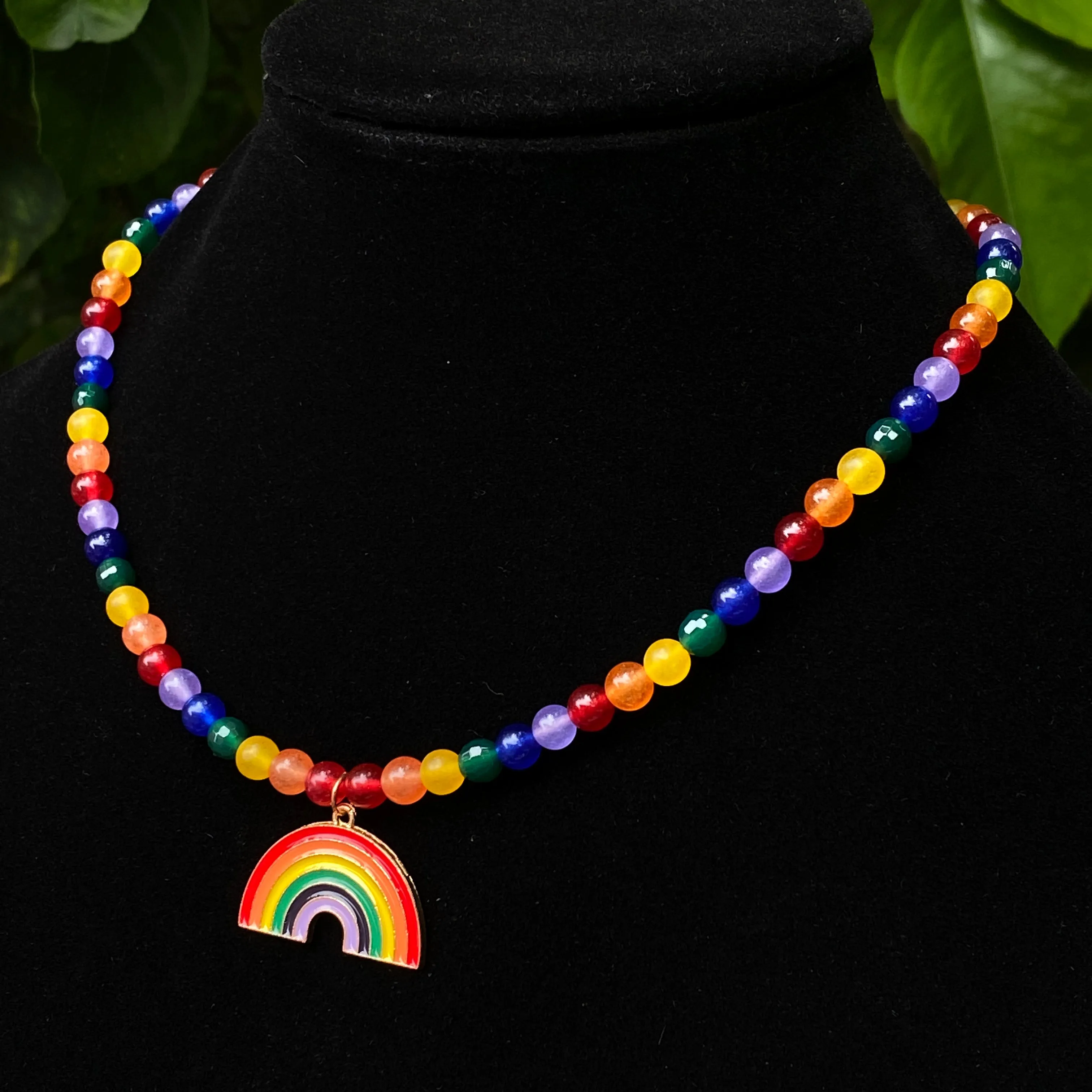 Rainbow Pendant on Jade Necklace