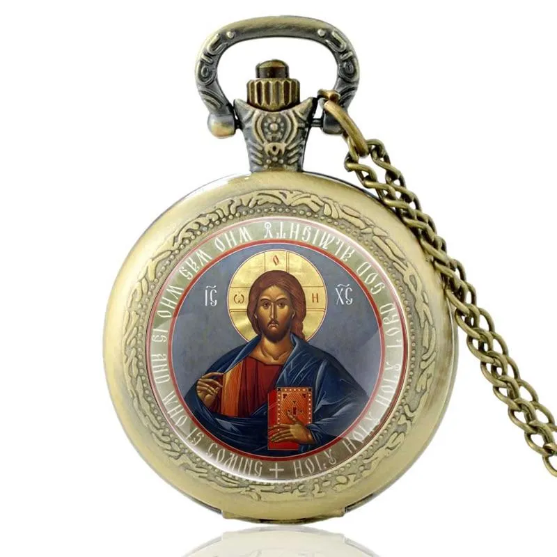 Religious Catholic Pocket Watch with Jesus Christ Image