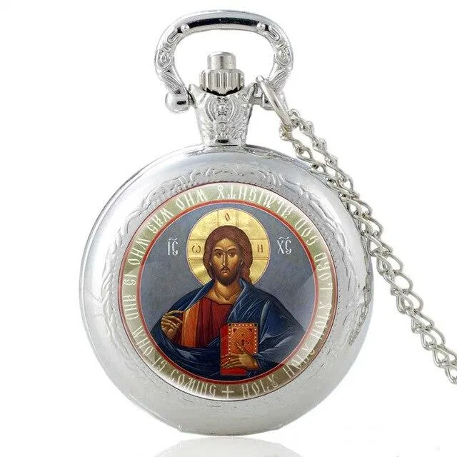 Religious Catholic Pocket Watch with Jesus Christ Image