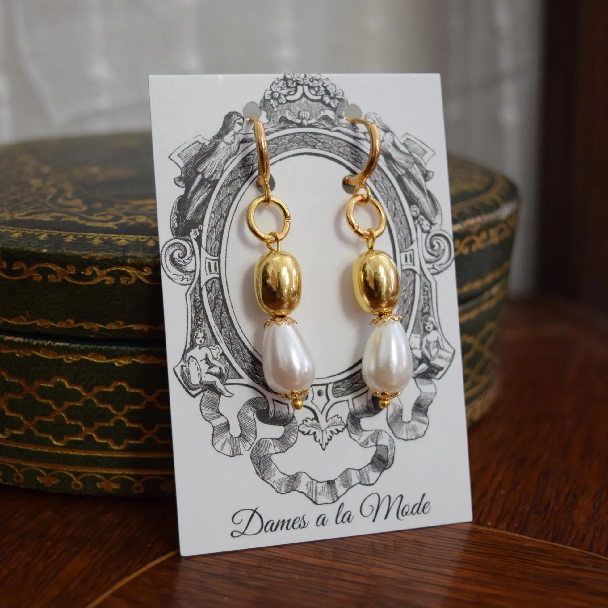 Renaissance Gold and Pearl Hoop Earrings