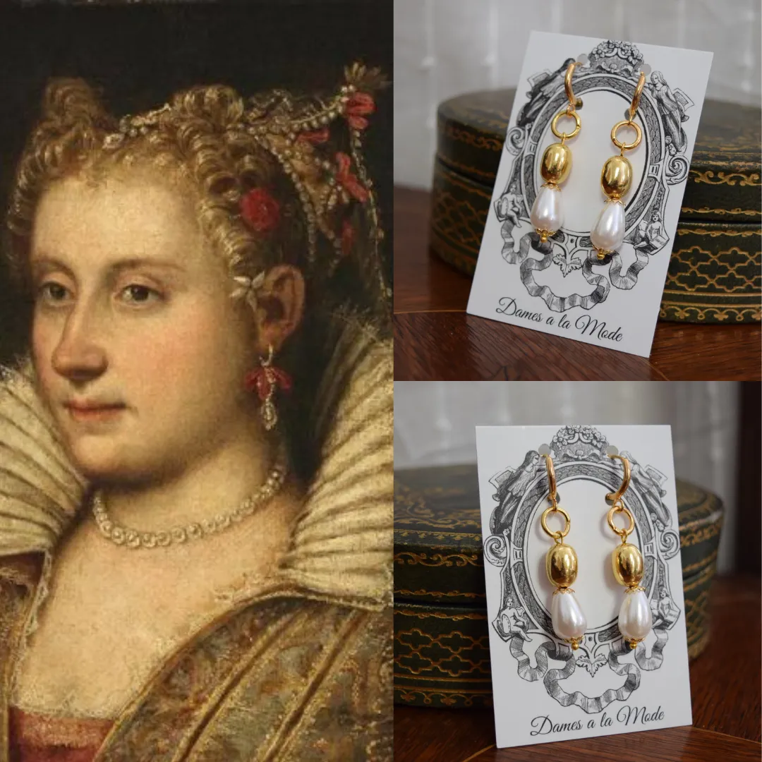 Renaissance Gold and Pearl Hoop Earrings