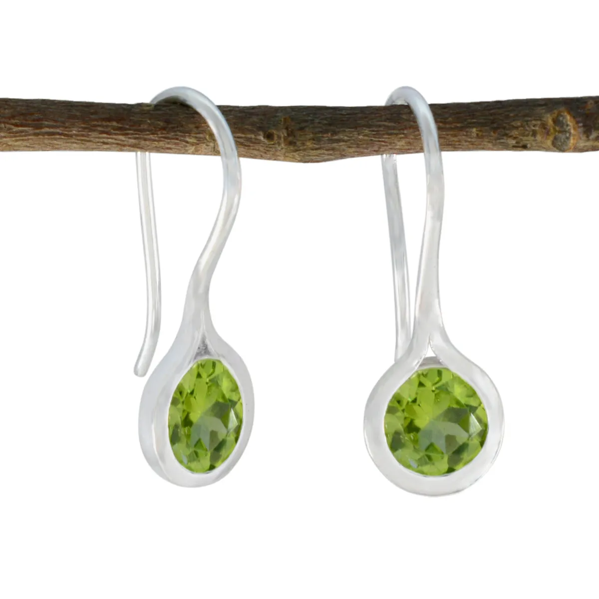 Riyo Alluring 925 Sterling Silver Earring For Lady Peridot Earring Bezel Setting Green Earring Dangle Earring