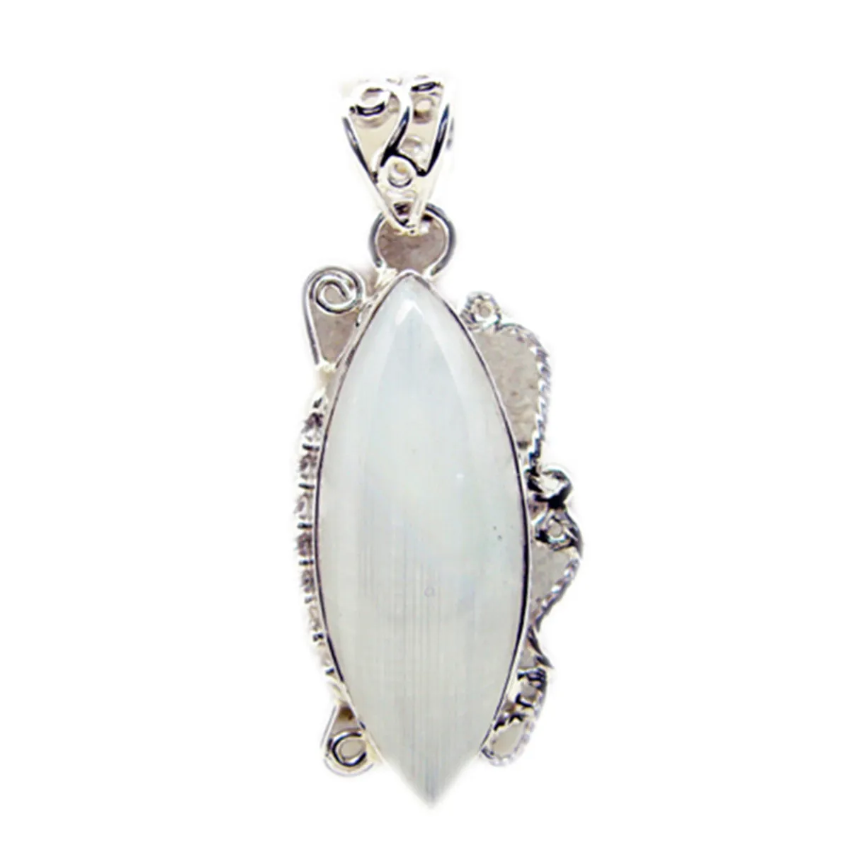 Riyo Attractive Gemstone Marquise Cabochon White Rainbow Moonstone Sterling Silver Pendant Gift For Friend