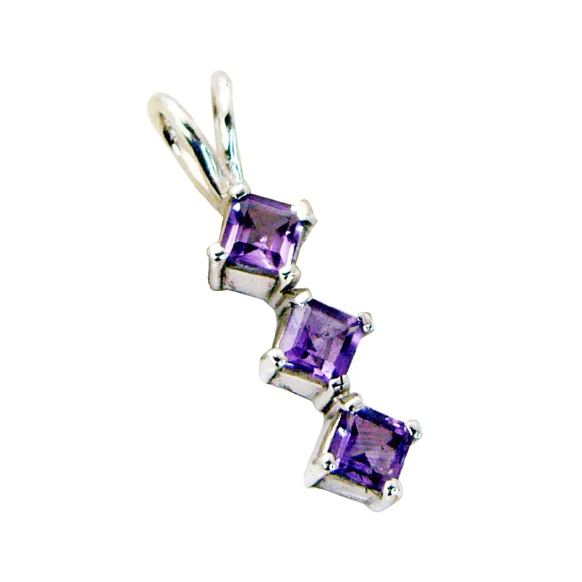 Riyo Bewitching Gems Square Faceted Purple Amethyst Solid Silver Pendant Gift For Good Friday