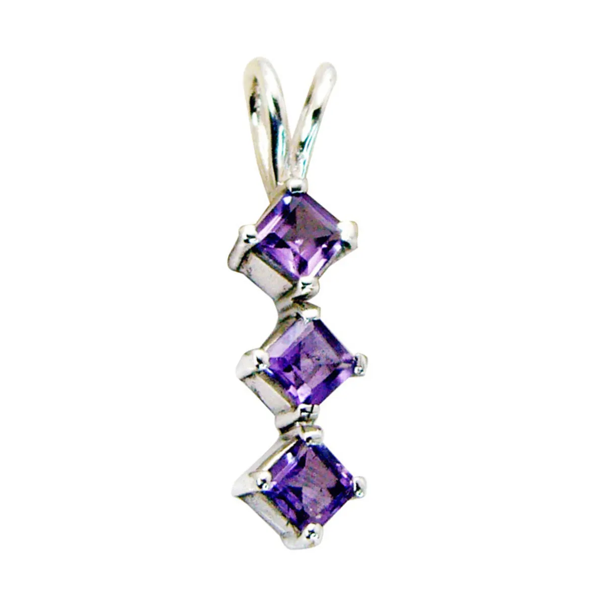 Riyo Bewitching Gems Square Faceted Purple Amethyst Solid Silver Pendant Gift For Good Friday