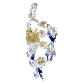 Riyo Charming Gems Multi Faceted Yellow Citrine Silver Pendant Gift For Boxing Day