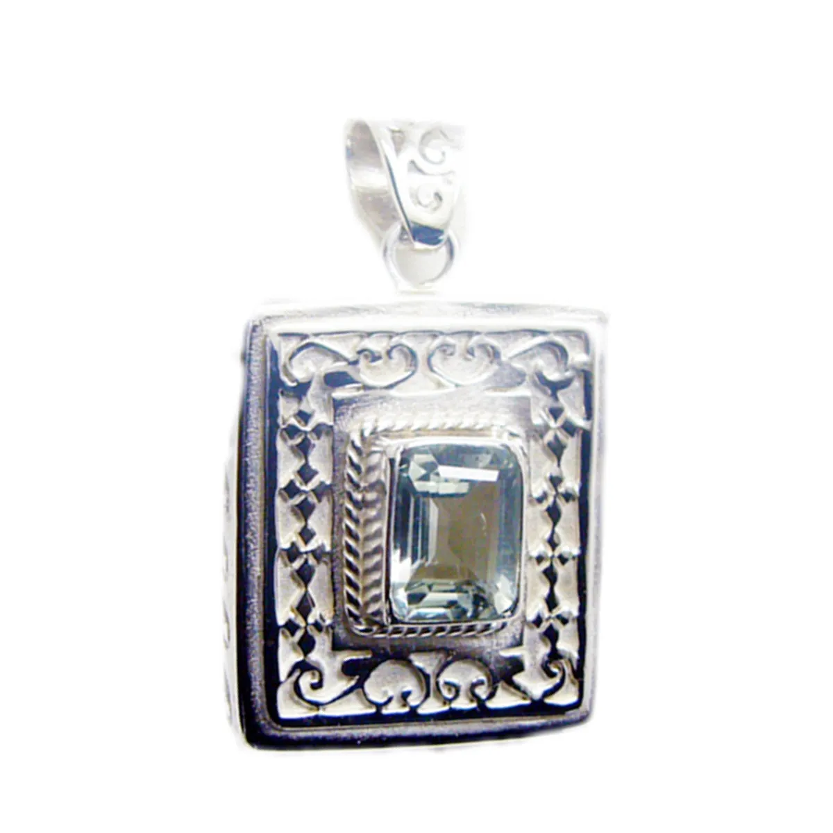 Riyo Comely Gems Octagon Faceted Green Green Amethyst Solid Silver Pendant Gift For Wedding