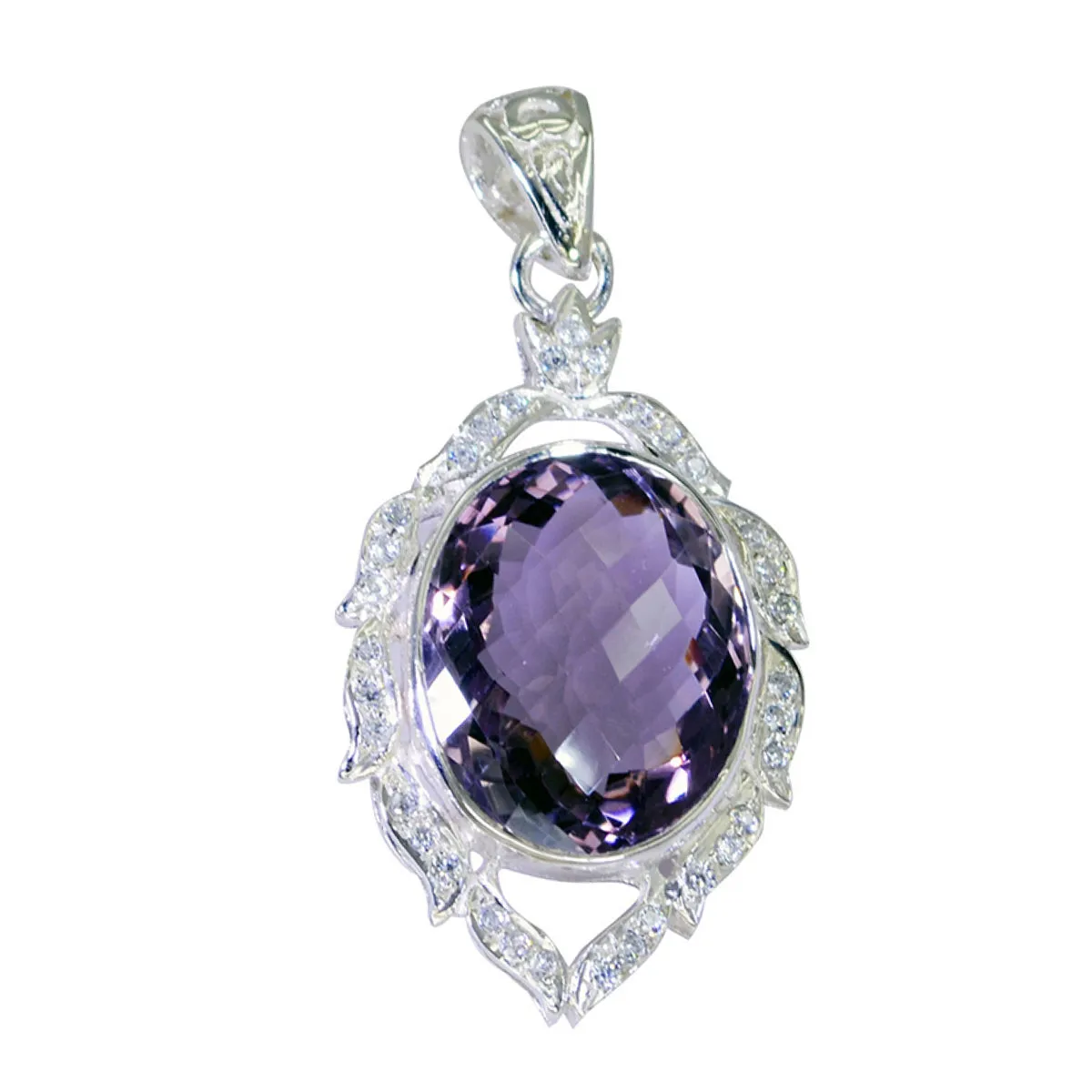 Riyo Cute Gems Oval Faceted Purple Amethyst Solid Silver Pendant Gift For Wedding