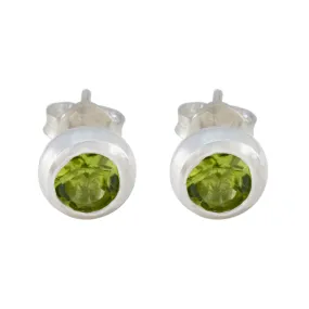 Riyo Cute Sterling Silver Earring For Female Peridot Earring Bezel Setting Green Earring Stud Earring