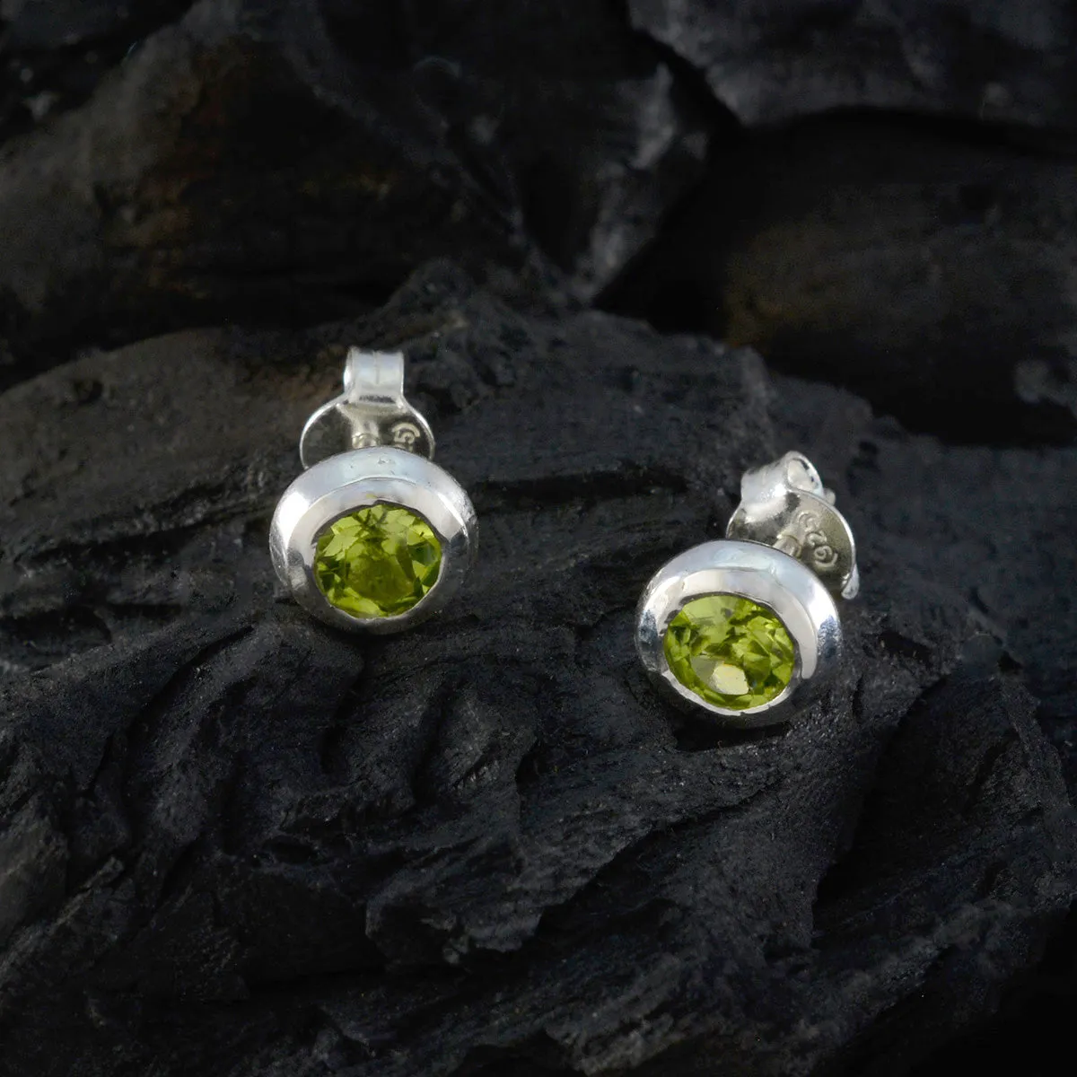 Riyo Cute Sterling Silver Earring For Female Peridot Earring Bezel Setting Green Earring Stud Earring