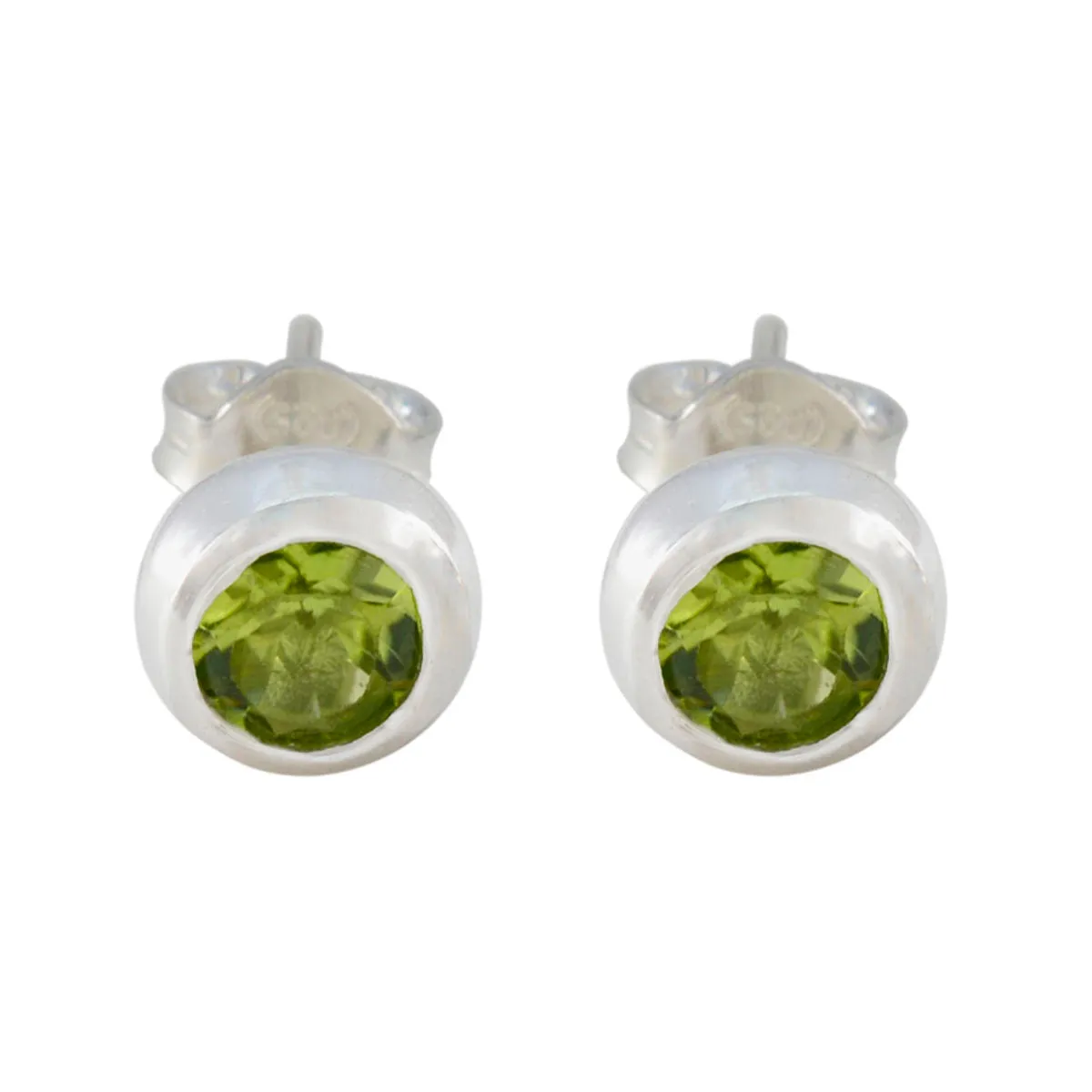 Riyo Cute Sterling Silver Earring For Female Peridot Earring Bezel Setting Green Earring Stud Earring