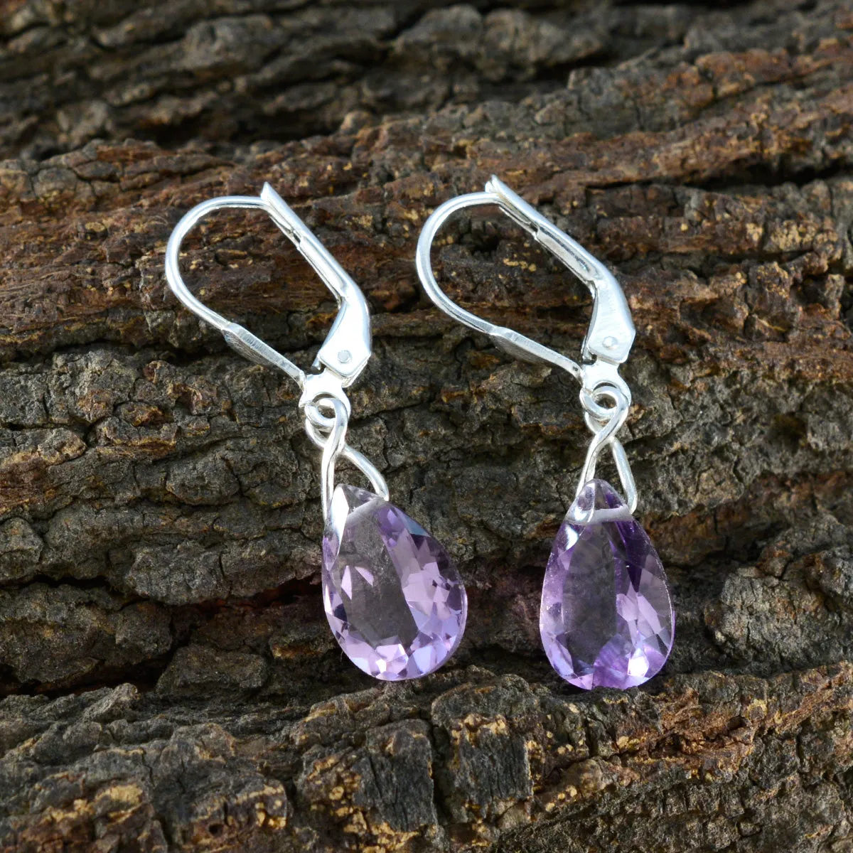 Riyo Decorative 925 Sterling Silver Earring For Damsel Amethyst Earring Bezel Setting Purple Earring Dangle Earring