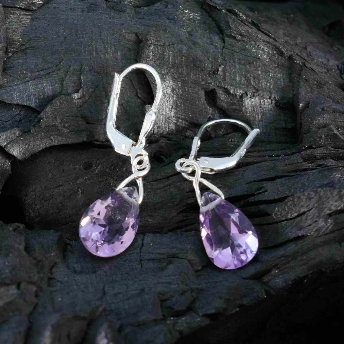 Riyo Decorative 925 Sterling Silver Earring For Damsel Amethyst Earring Bezel Setting Purple Earring Dangle Earring