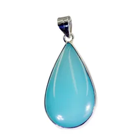 Riyo Decorative Gems Pear Cabochon Blue Chalcedony Silver Pendant Gift For Wife