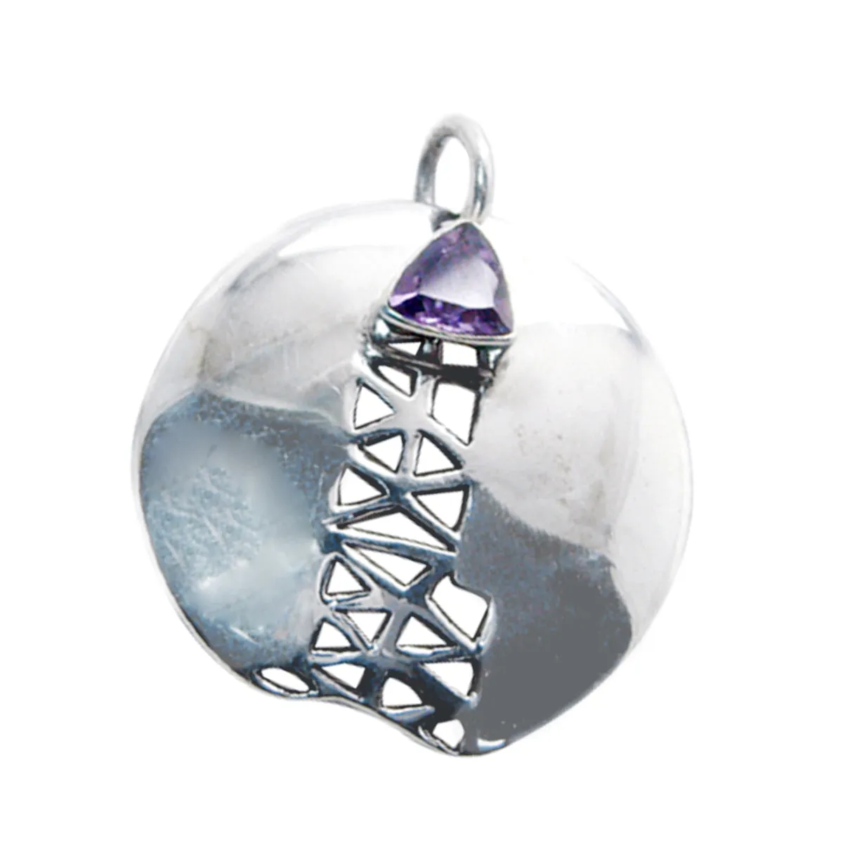 Riyo Easy Gems Trillion Faceted Purple Amethyst Solid Silver Pendant Gift For Anniversary