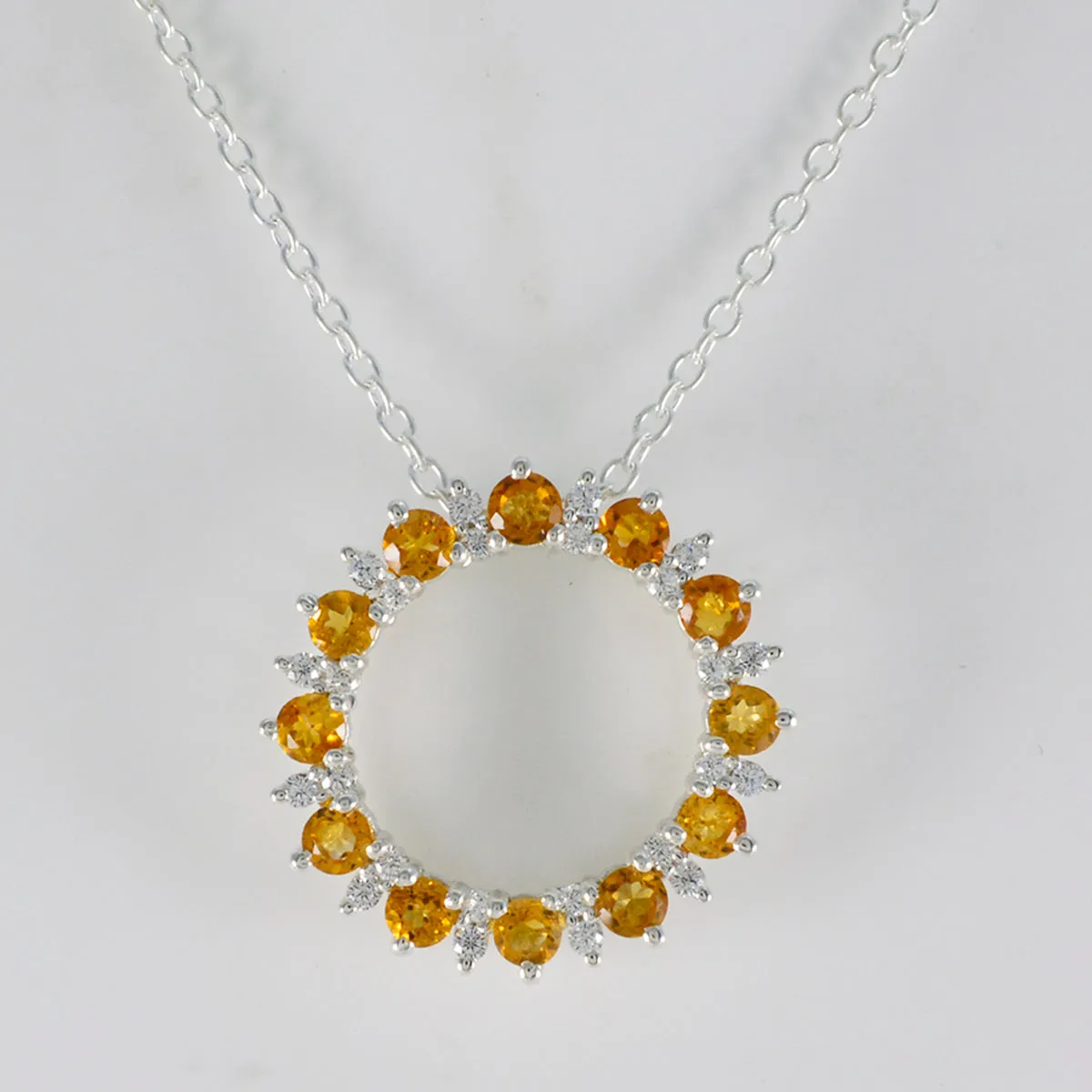 Riyo Easy Gemstone Round Faceted Yellow Citrine Sterling Silver Pendant Gift For Christmas