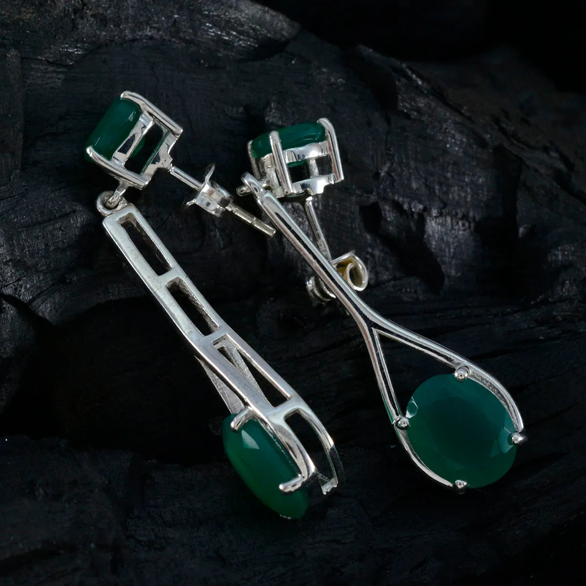 Riyo Easy On The Eye 925 Sterling Silver Earring For Lady Green Onyx Earring Bezel Setting Green Earring Stud Earring