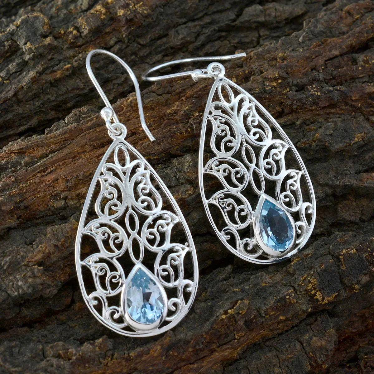 Riyo Elegant 925 Sterling Silver Earring For Lady Blue Topaz Earring Bezel Setting Blue Earring Dangle Earring