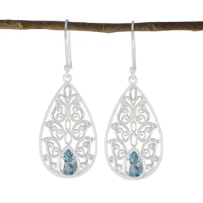 Riyo Elegant 925 Sterling Silver Earring For Lady Blue Topaz Earring Bezel Setting Blue Earring Dangle Earring