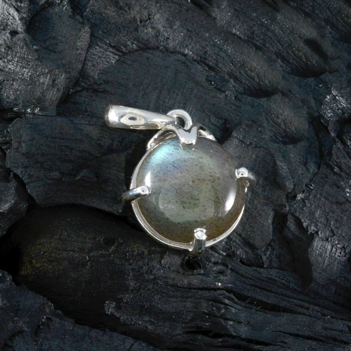 Riyo Engaging Gems Round Cabochon Gray Labradorite Silver Pendant Gift For Sister