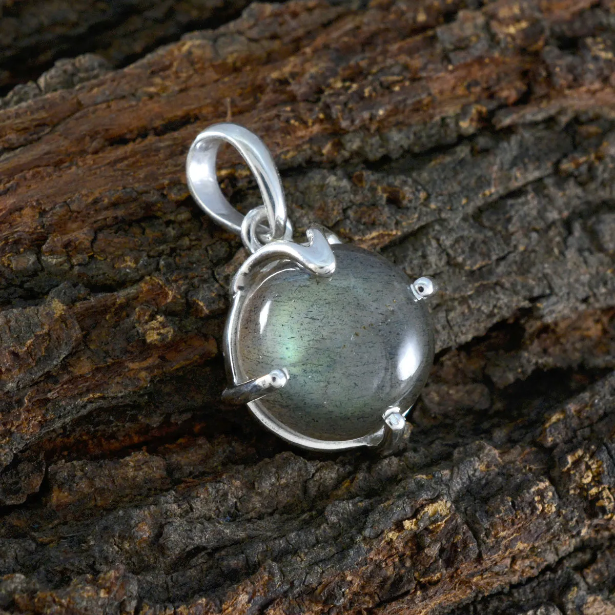 Riyo Engaging Gems Round Cabochon Gray Labradorite Silver Pendant Gift For Sister