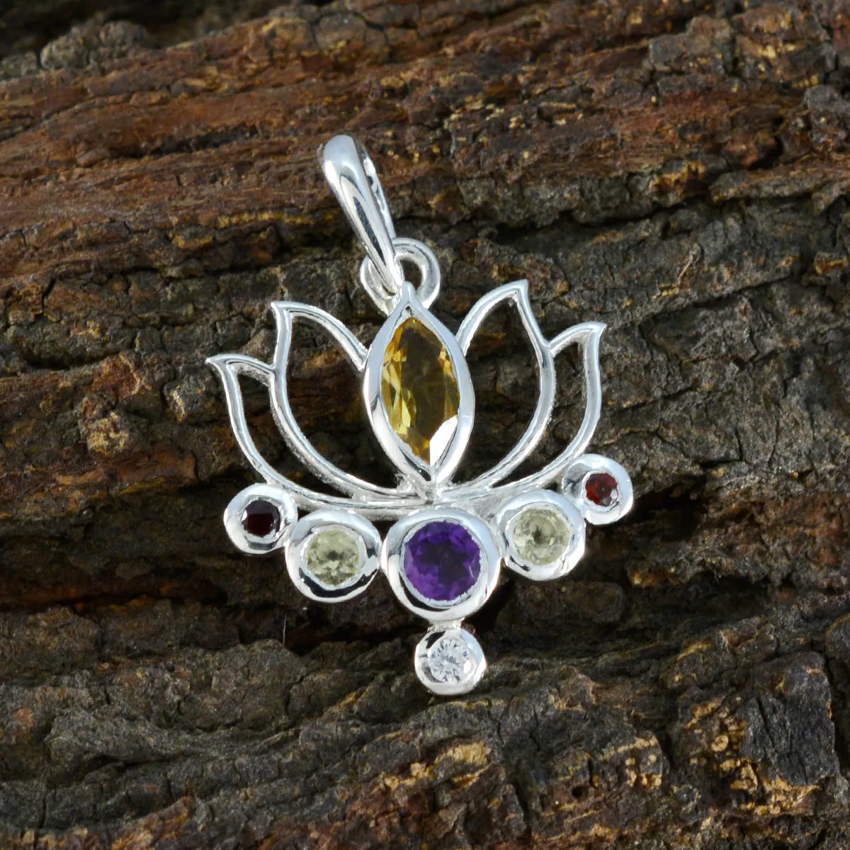 Riyo Foxy Gems Multi Faceted Multi Color Multi Stone Solid Silver Pendant Gift For Good Friday